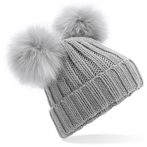 B414 Faux Fur Double Pop Pom Beanie