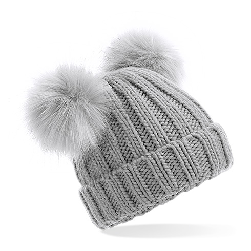 B414b Junior Faux Fur Double Pom Pom Beanie